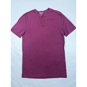 Arizona Jean Co Mens Burgundy Purple Short Sleeve Henley Shirt Cotton Small